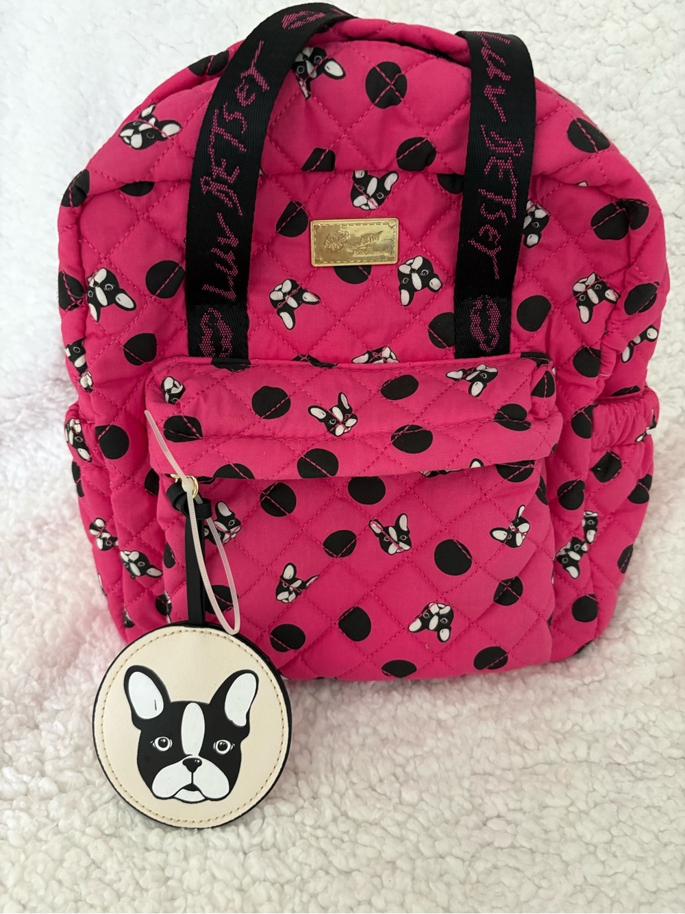 Betsey Johnson Hot Pink Quilted Boston Terrier Print Mini Backpack